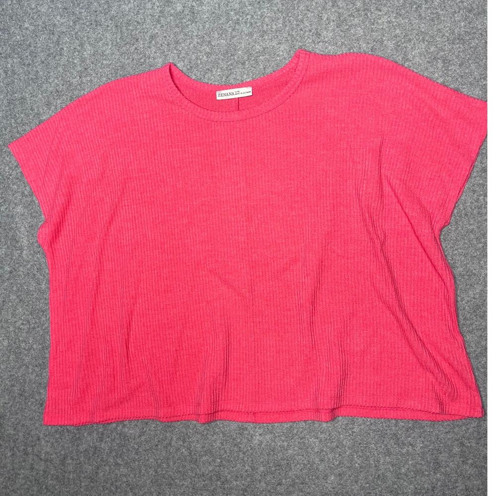 Zenana Pink Ribbed Short-Sleeve Top Boxy fit Oversized Small/Medium NWOT